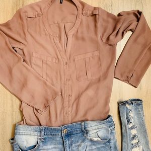 Taupe button up blouse